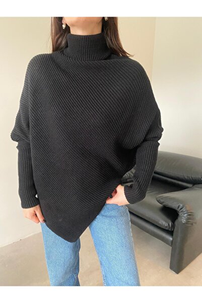 Bade Butik Pulover Poncho asimetric negru croială