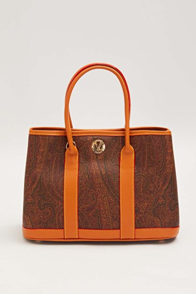 Levidor Dark Brown Striped Ethnic Pattern Handbag