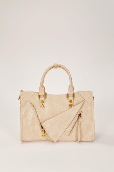 Levidor Gray Pocket Zipper Detailed Handbag