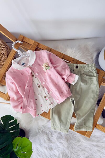 Minigimin Cicileri My Little One's Cicileri Floral Detailed Knitwear Cardigan...