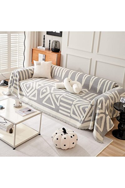 Yelajoy Thick Chenille Boho Sofa Cover,Machine-Washable Durable Cover,Multi-Sofa Type Fit,180x180cm,Gray