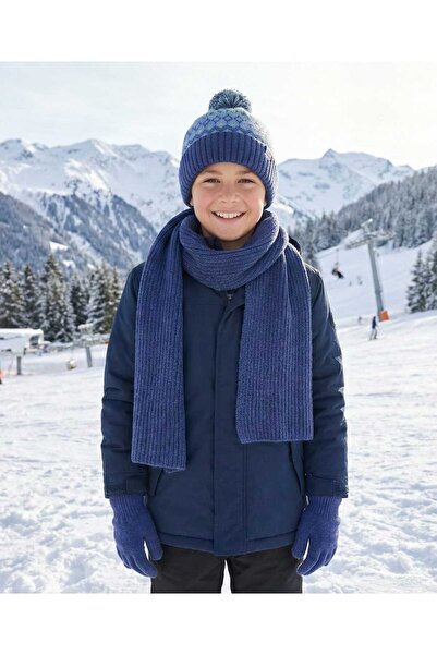 LAGRANZE Junior Boys Winter Scarf Beanie Gloves Set – Warm Accessory Kit for Kids