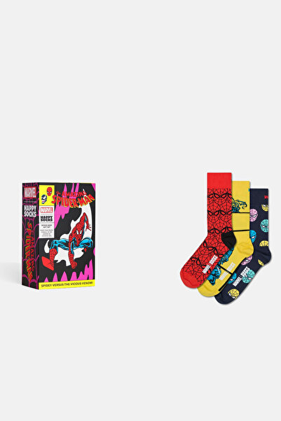 Happy Socks Erkek Çok Renkli Spıder-Man Desenli 3’lü Çorap Seti