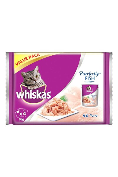 Whiskas Catfood Purrfectly Fish Tuna 4 x 85 g Complete & Balanced Wet Meal for Adult Cats