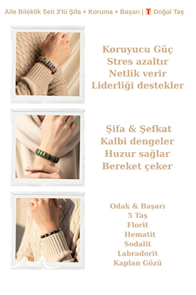 TAKI DERYASI Aile Bilekliği Seti Anne Baba Çocuk Doğal Taş El Yapımı Bileklik...