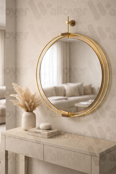 Wallover Design XL Boy Layra Gold/Ceviz Ledli Ayna Kablosuz Pilli Ledli Ayna ...