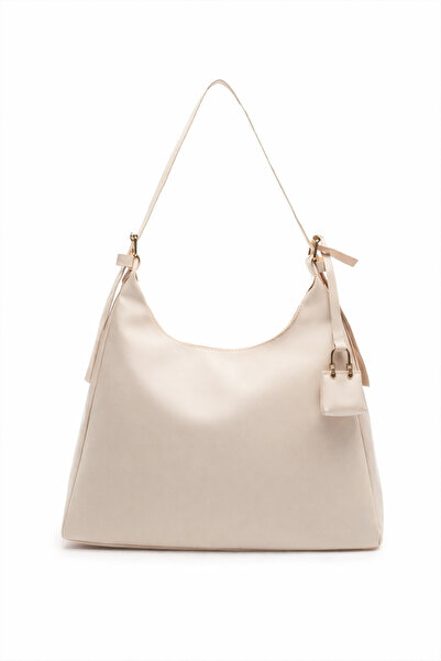 KISCHE Women's Shoulder Bag Suede Ecru Casual Lined Zippered Adjustable Women's Bag with Charm Lisa