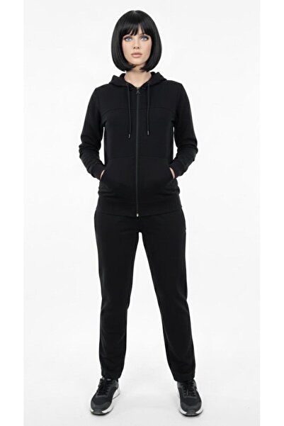 AXXEL Women's Black 2 Thread Plus Size Tracksuit-T1195