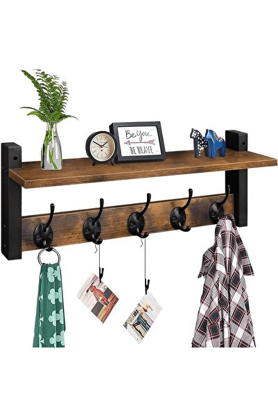 Yelajoy Wall Hooks With Shelf,Coat Rack Wall Mount for Backpack Key Clothes Hanger,43.5*11.5*19.2cm