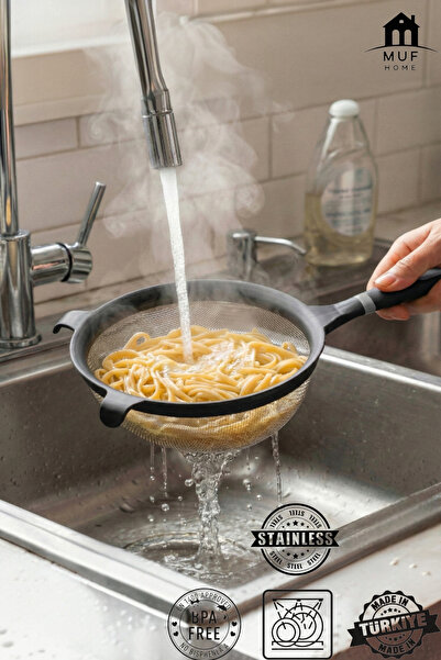 MUF HOME Stainless Steel Fine Mesh Pasta and Rice Strainer - Colander Wire Strainer with Ergonomic Handle Bpa Free