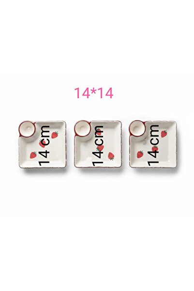 KH Tabak Sosluklu Çilek Desenli Kahvaltılık Sunum Hediyelik 14*14 cm