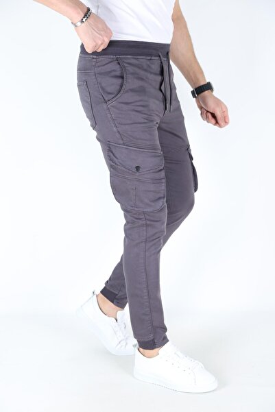 blayn jeans Men's Anthracite Cargo Pocket Pockets Elastic Waist Stretch Fabric Cargo Pocket Trousers