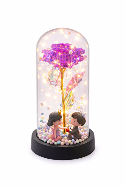 OEM Decorative dome with figurines and artificial LED flower, batteries not included, 20 x 10 cm