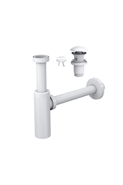 SUERA Moon Ayarlanabilir Lavabo Sifonu + Elixir Pop-Up Set (Parlak Beyaz- Taş...