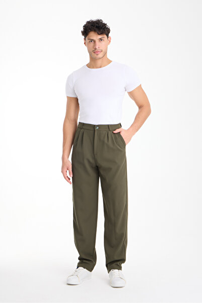 Zula Moda Pantaloni largi clasici plisați pentru bărbați / Pantaloni largi cl...