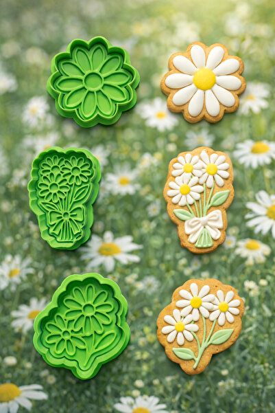 Adana Pasta Malzemeleri Flowers Cookie Cutter and Stamp Set 3D-0844_Set