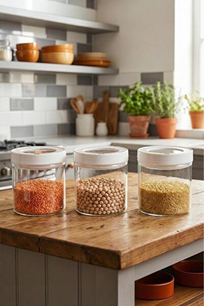 Atbyhome Lengo 3-Pack 850 ml Sealed Vacuum Borosilicate Glass Food Storage Jar