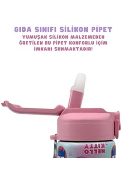 BRF BezSell 600ml Hello - & Temalı Lisanslı Pipetli Kilitli Kapak Paslanmaz Çelik Termos Matara 1027645