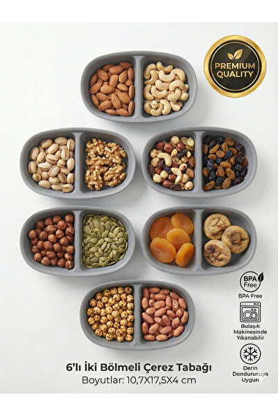 Righton Hobby L. 6'lı İki Bölmeli Çerezlik & Sosluk Seti - BPA Free Sunum Tabağı