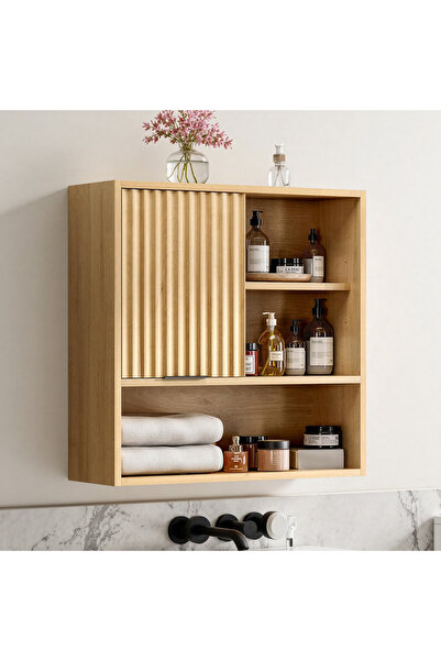 CHOGORI Modern Fluted Wall Hanging Cabinet with Sliding Door & Adjustable Shelf for Bathroom, Kitchen