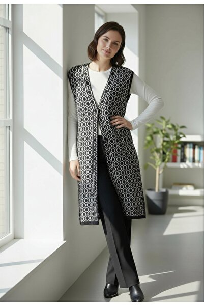 ENDAMIM Women's Knitwear Vest Boat Neck Argyle Patterned Belted Sleeveless Transitional Classic