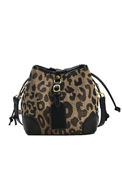 Tcherchi Retro Leopar Desen Çapraz Askılı Kova Çanta