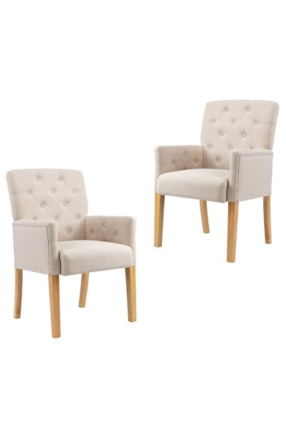 vidaxl Dining Chairs with Armrests 2 pcs Beige Fabric