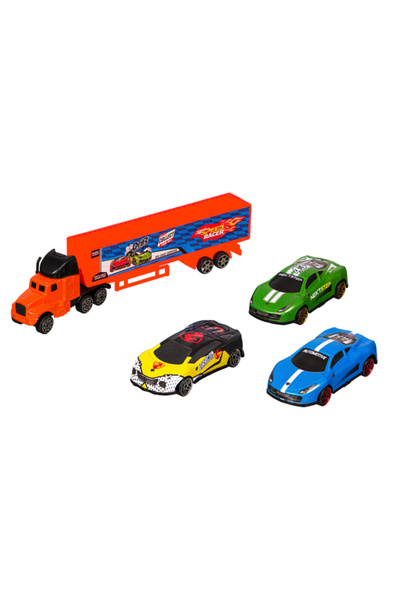 Toysan Metal TURUNCU Tırlı 3’lü Mini Araba Seti – 1 Tır + 3 Metal Araba (1/64...