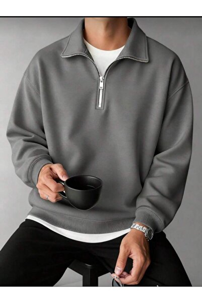 AFROGİYİM Мъжка суитшърт с триредова ребриста яка и цип