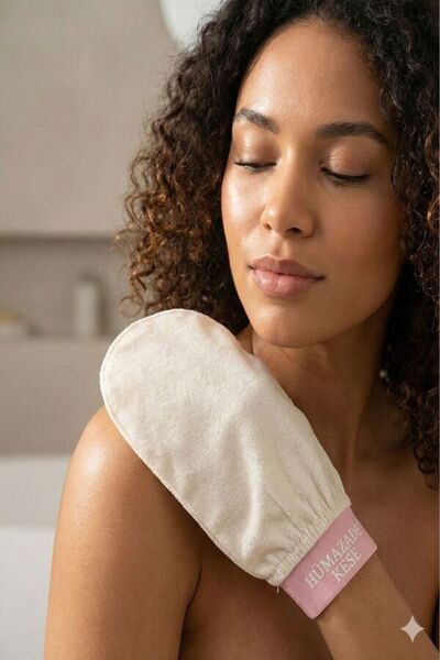 Hümazade قطعة واحدة من قفاز تقشير الحمام من إكرو، حرير مغسول 100% للبشرة العادية