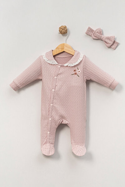 KİDSERİA JAKAR KUMAŞ ÇİÇEK NAKIŞ DETAYLI KIZ BEBEK TULUM