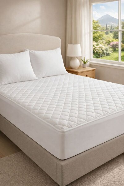 Bella Home Uludağ Quilted Fitted Full Edge Mattress Protector Cotton Mattress Pad - White