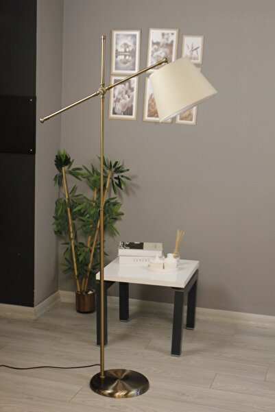 Bamyum Cotella Krem Kumaş Dokulu Eskitme Makas Gövde Lambader Modern Dekorati...