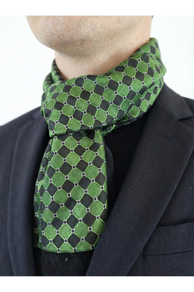Exve Exclusive Green Black Checkered Jacquard Woven Elegant Double-Sided Scarf Men's Shawl Ribbed Knit
