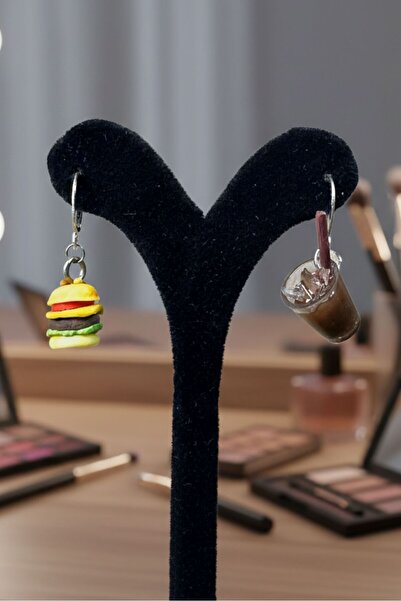 Uretti - Pınar 2572 1624 Handmade Earrings with Hamburger and Coke Figures