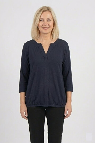 YXL COLLECTION Women's Plus Size V-Neck Closed Placket Elastic Hem Three-Quarter Sleeves Modal Basic Mother Combed Cotton Blouse