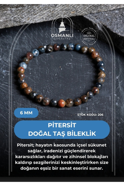 OSMANLI DOĞAL TAŞ Certified Petrosite Natural Stone Bracelet-6 mm (Sk:206)