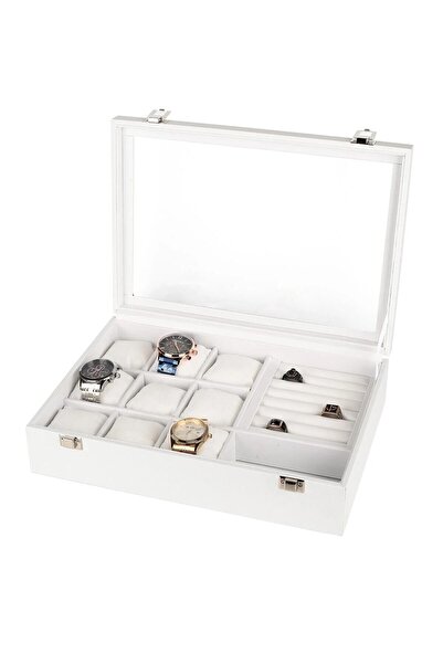 İmpala Kutu Watch Ring Glasses Multi-Purpose Jewelry Box Brown Fabric Covering on Mdf