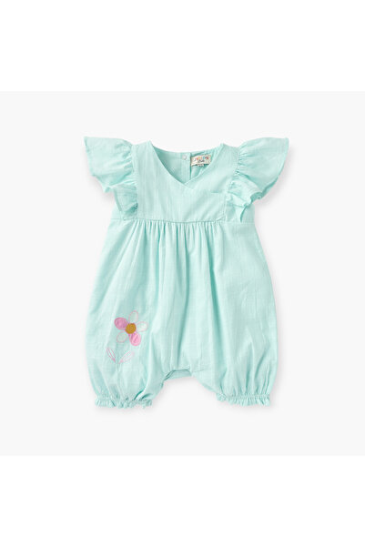 Juniors جمبسوت مطرز بالزهور بأكمام مكشكشة