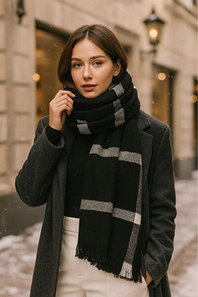 Benann Women's Black Striped Scarf-Shawl