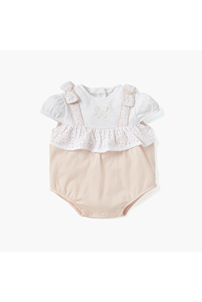 giggles Panelled Bodysuit with Ruffles and Cap Sleeves