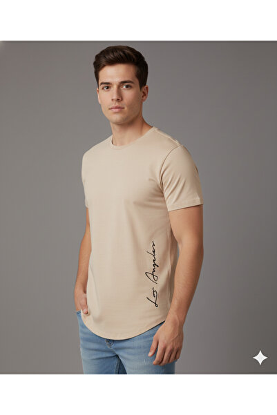 FAVORİST تي شيرت رجالي بيضاوي الشكل من لوس أنجلوس مطبوع