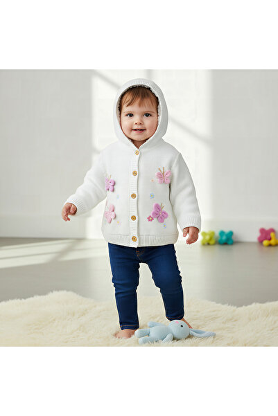 Juniors كارديجان بغطاء رأس فراشة وأكمام طويلة