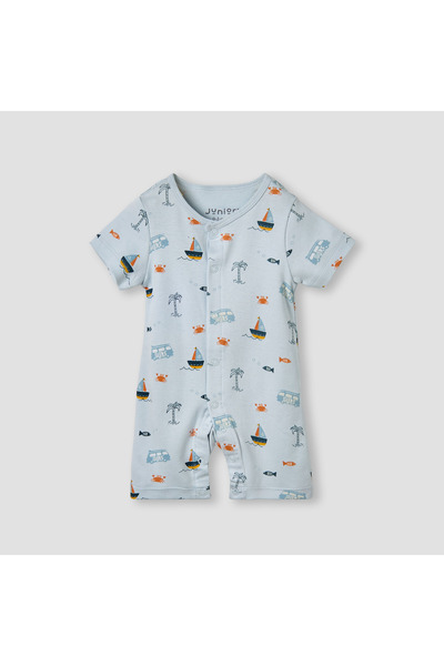 Juniors جمبسوت مطبوع عليه صورة شاطئية بأكمام قصيرة