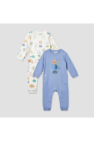 Juniors Printed Sleepsuit with Long Sleeves - Set of 2