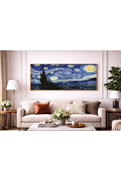 woodhomeworks Tek Parça Gerçek Ahşap Yatay Panorama Çerçeveli Tablo van gogh