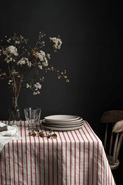 ASDİVA Relines Striped Patterned Tablecloth with Size Options - Red/White