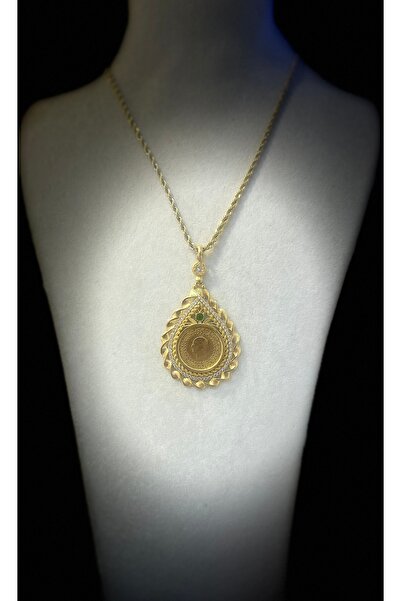 Beyzak Altın Kaplama Armut Kolye Yarım Altınlı 60 cm Çelik Zincirli