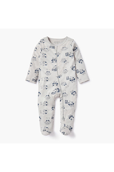 Juniors All-Over Print Sleepsuit with Long Sleeves and Zip Closure