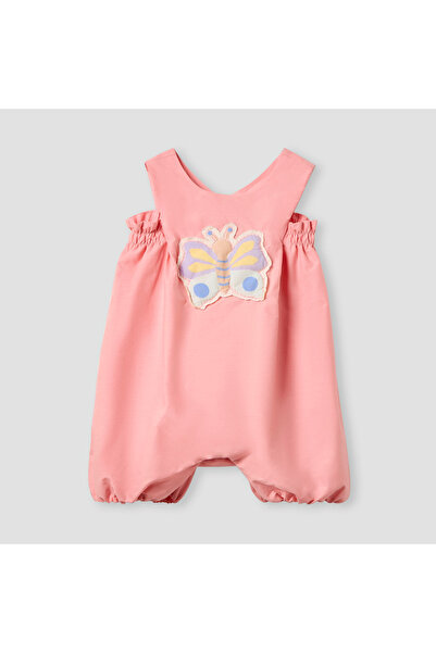 Juniors جمبسوت بدون أكمام مزين بتطريز فراشة مع إغلاق بأزرار كبس